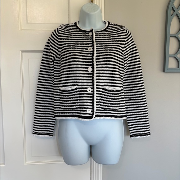 Free Assembly Sweaters - Striped Black and White Button-Front Women's Cardigan